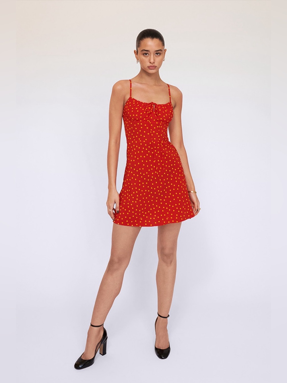 Realisation Par Silk Polka Dot Red Yellow Inez Mini Dress, XS
